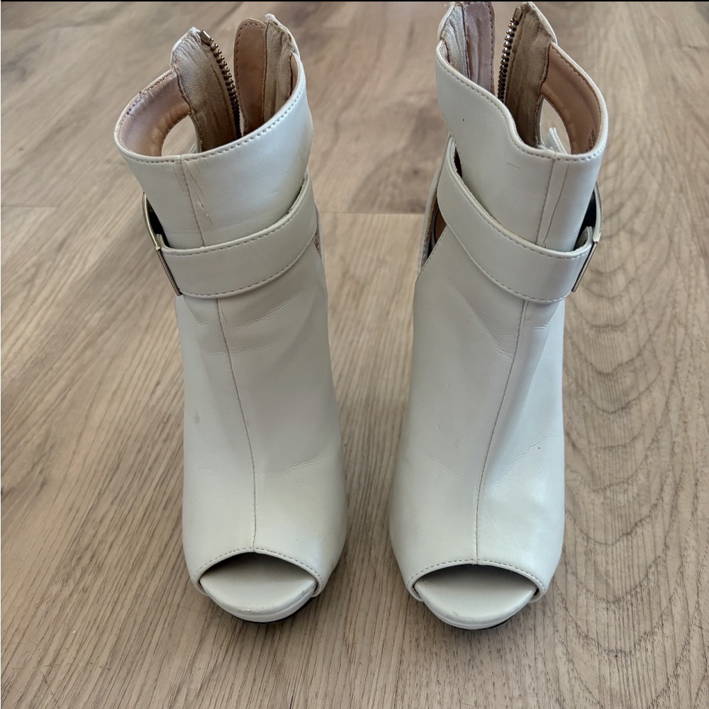 Call It Spring by Aldo White Peep-Toe Heeled Boots size 6